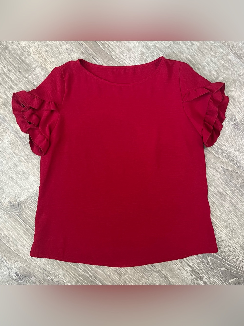 SHEIN Flutter Ruffle Petal Sleeve Top size L Rose Red